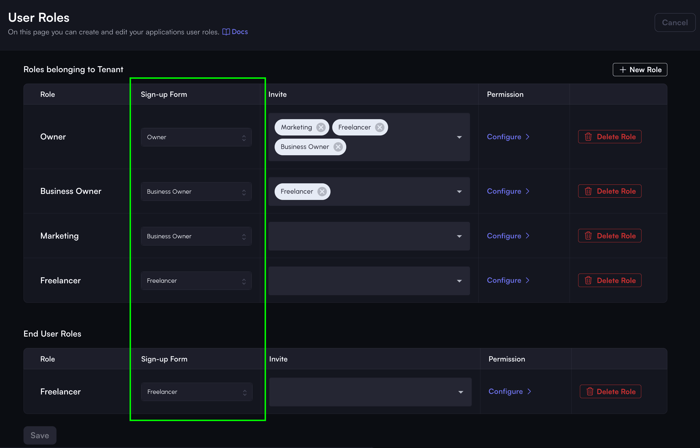 assign sign-up forms